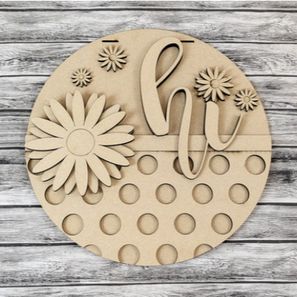 Hi daisy polka dot DIY blank door sign for crafters. 
