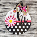 Hi daisy polka dot finished door sign.