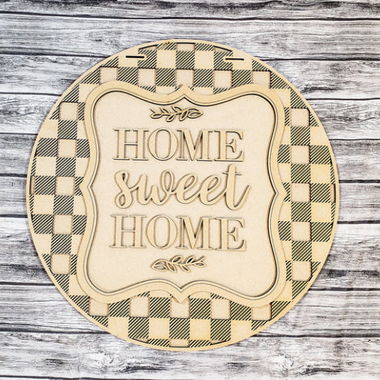 Home Sweet Home buffalo plaid unfinished DIY door sign for crafters.