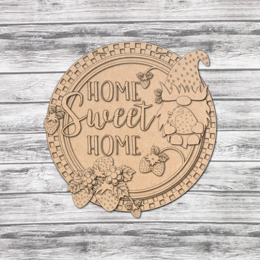 Home Sweet Home Strawberry Gnome DIY door sign for crafters.