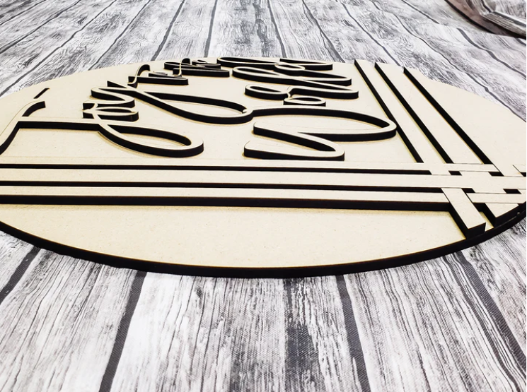 Close up of the unfinished door sign.
