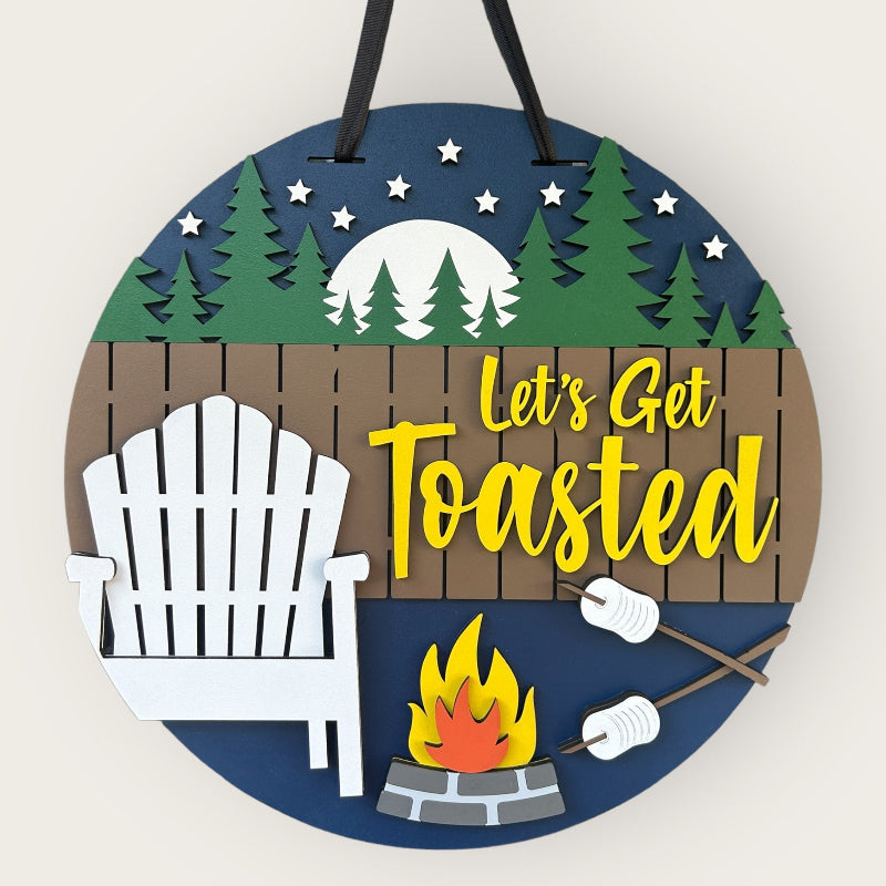 Smores over a fire camping finished door sign.