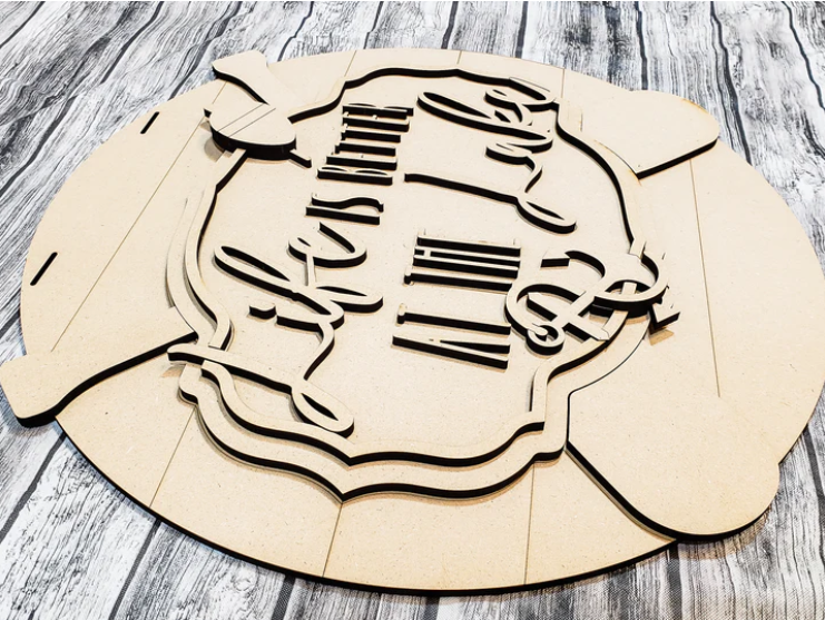 Close up of the unfinished door sign.