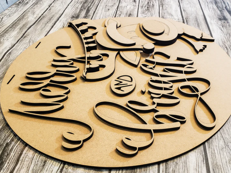Close up of the unfinished door sign.