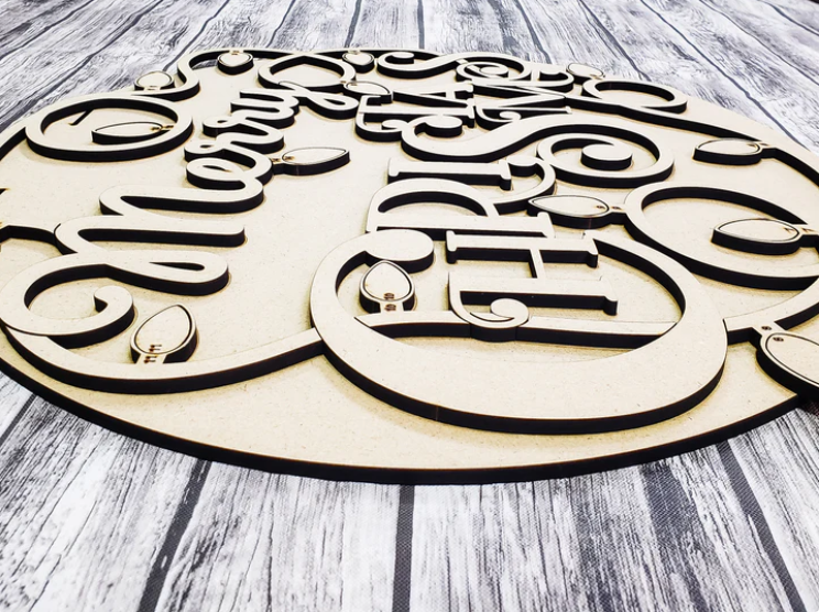 Close up of the unfinished door sign.