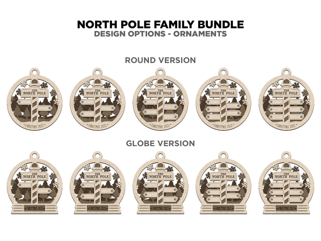 Different versions of the ornaments depending on how many names to add.
