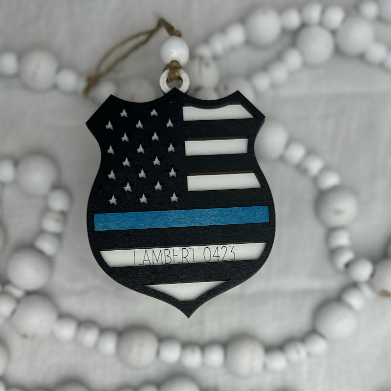 Police Badge ornament personalized with a name and badge number.