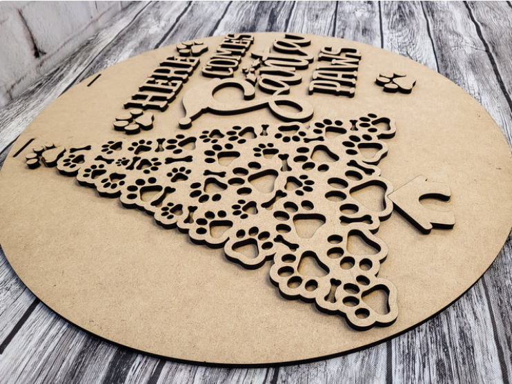 Close up of the unfinished door sign.