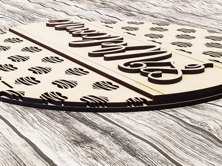 Close up of the unfinished door sign.