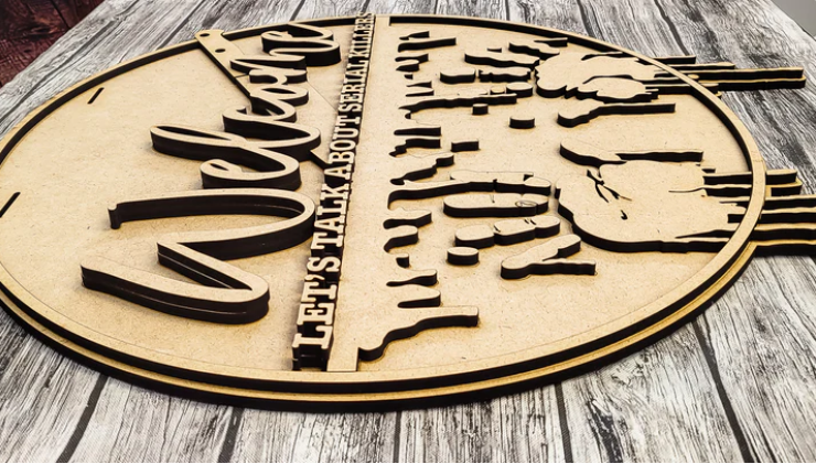 Close up of the unfinished door sign.