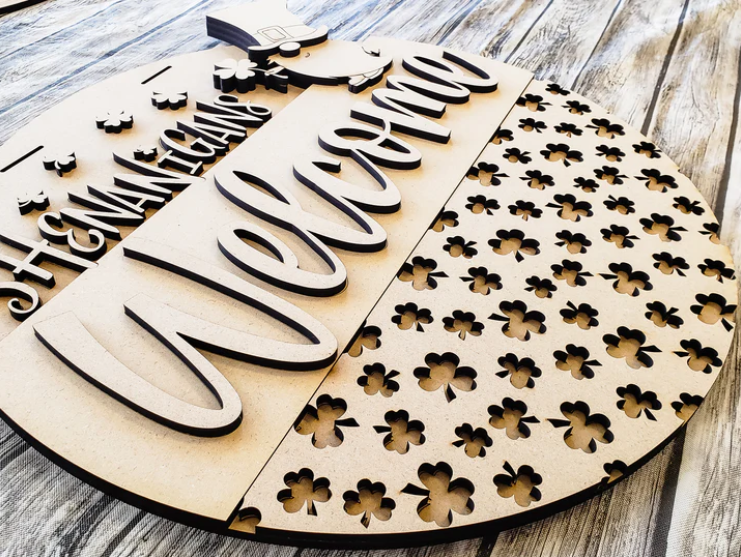Close up of the unfinished door sign.