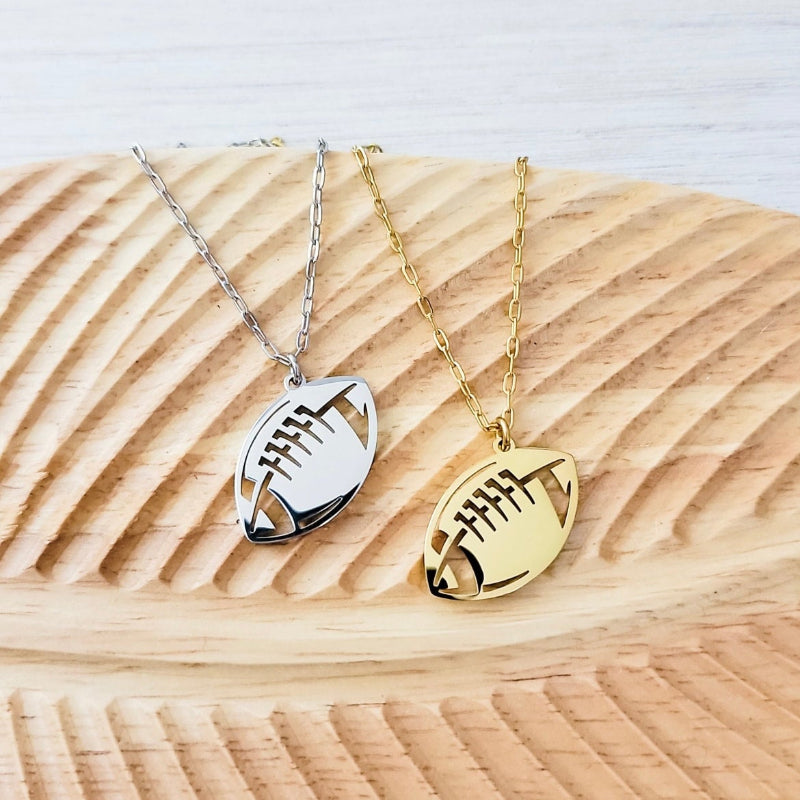 Silver and Gold stainless steel blank football necklaces.