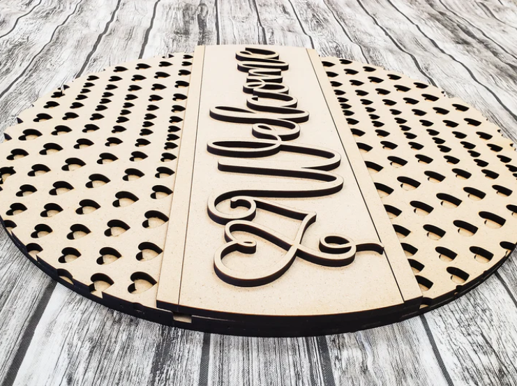 Close up of the unfinished door sign.