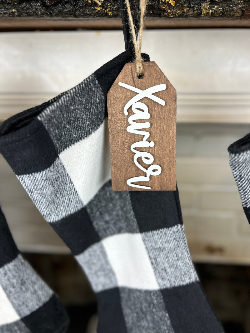 Dark walnut name tag.