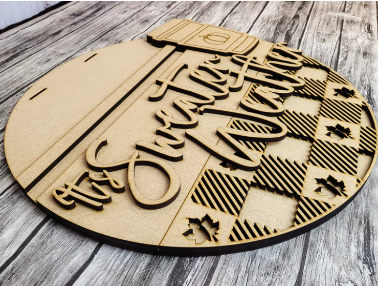 Close up of the unfinished door sign.