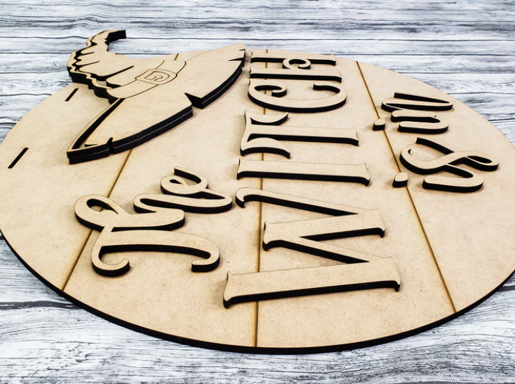 Close up of the unfinished door sign.