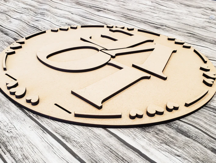 Close up of the unfinished door sign.