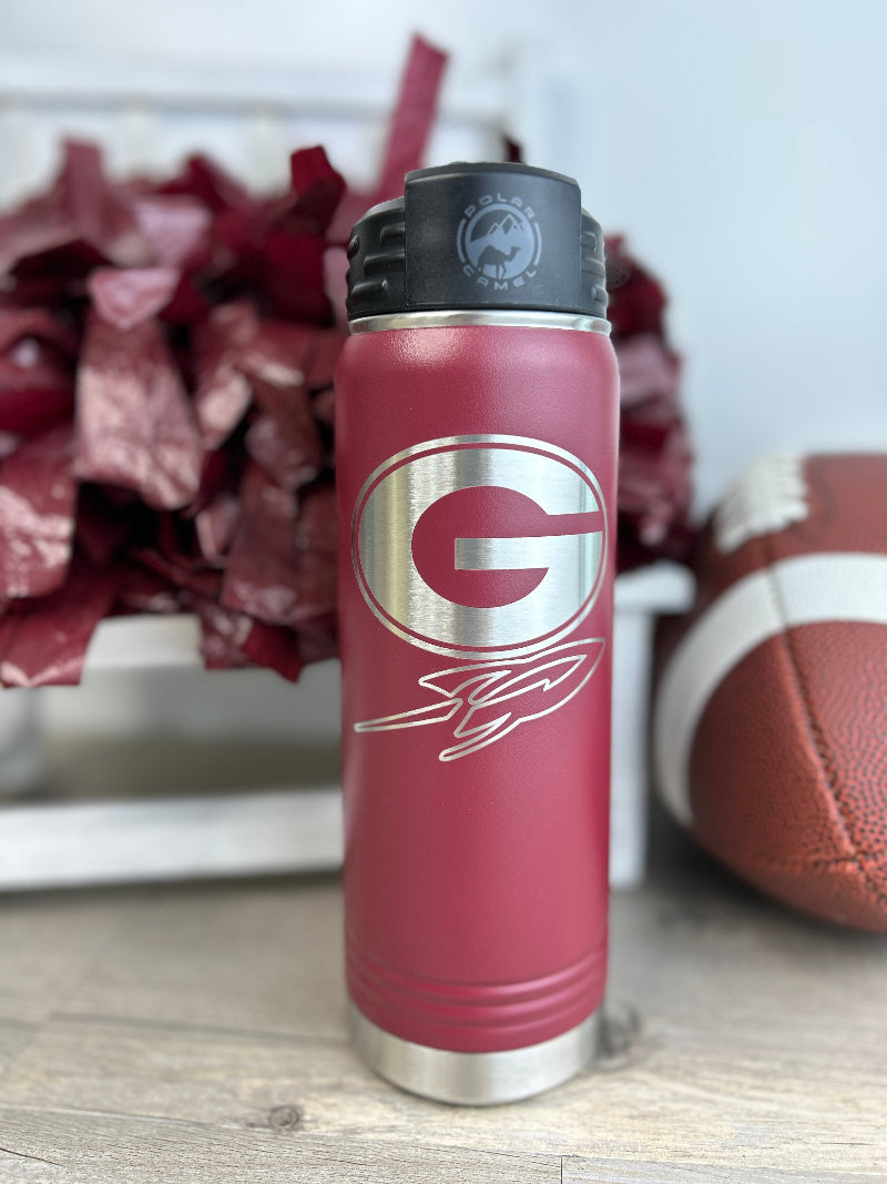 Sample sports logo on a 20oz water bottle.