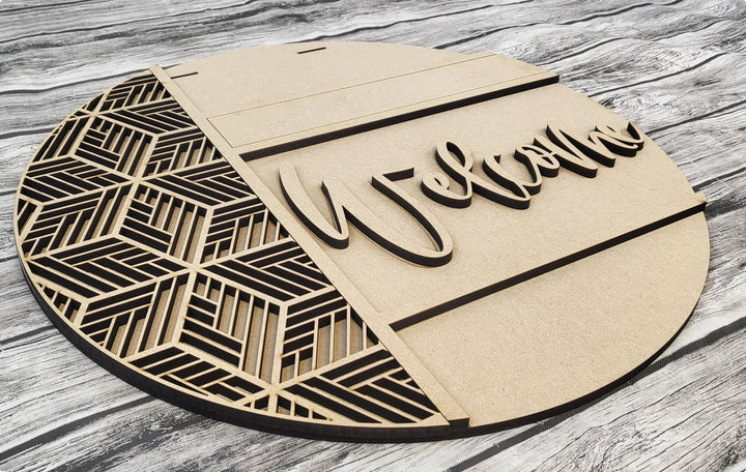 Close up of the unfinished door sign.