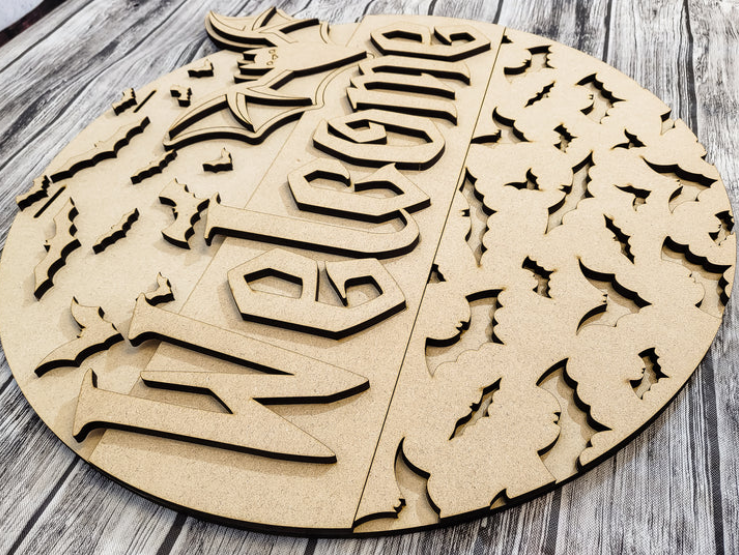 Close up of the unfinished door sign.
