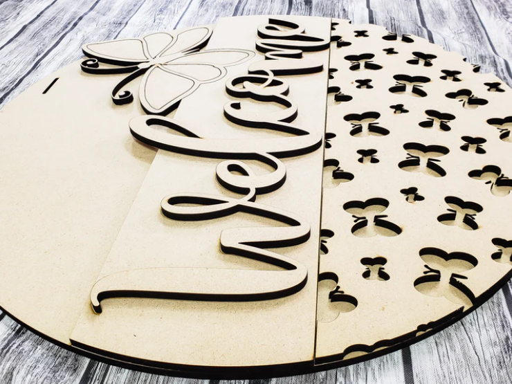 Close up of the unfinished door sign.