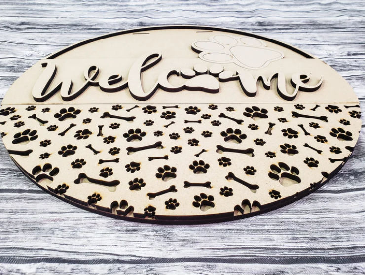 Close up of the unfinished door sign.