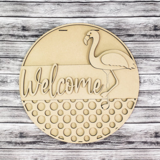 Flamingo and polka dots DIY blank door sign for crafter.