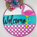 Flamingo and polka dots summer door sign.