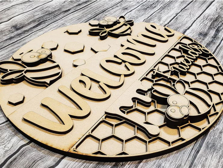Close up of the unfinished door sign.