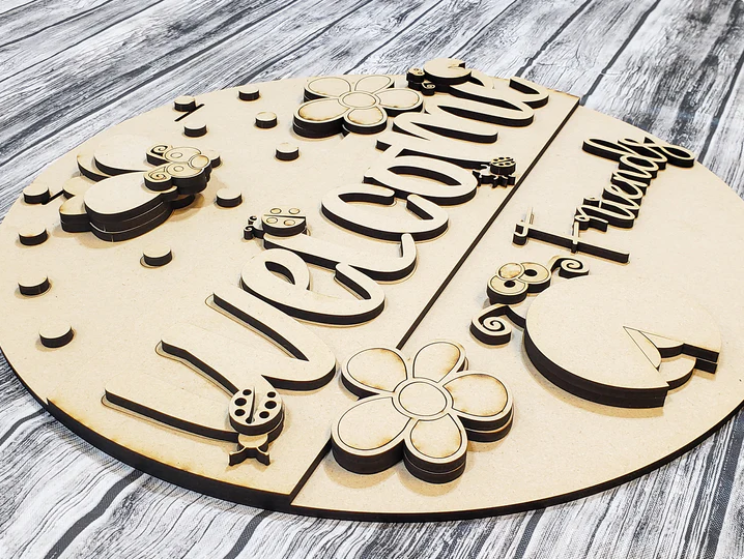 Close up of the unfinished door sign.