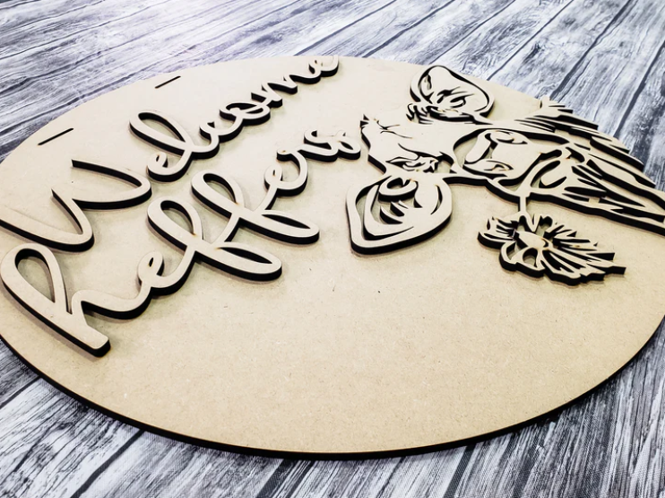 Close up of the unfinished door sign.