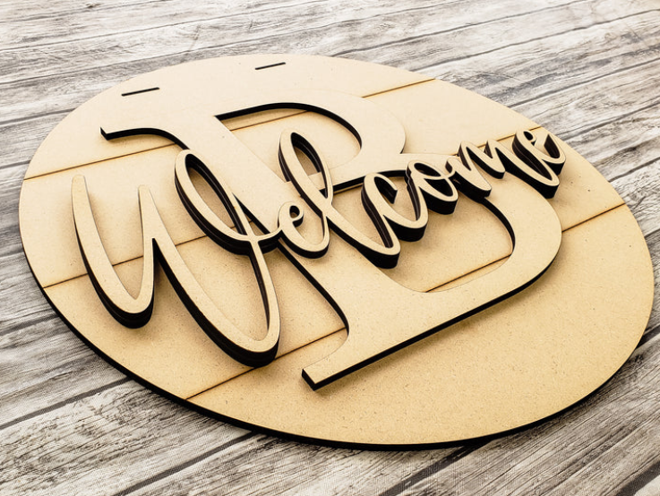 Close up of the unfinished door sign.