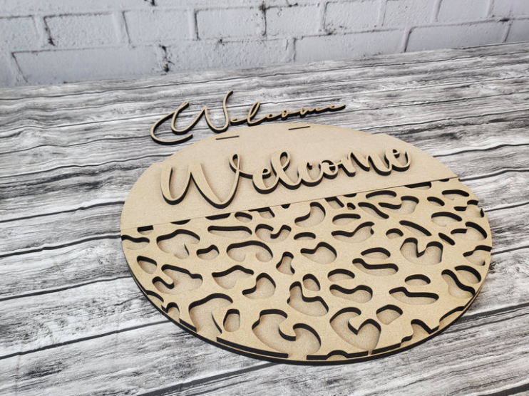 Close up of the unfinished door sign.