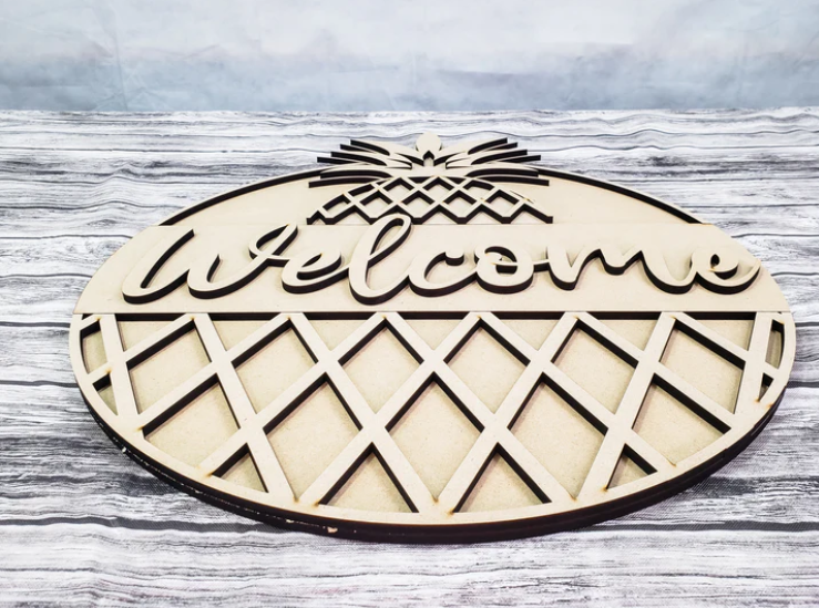 Close up of the unfinished door sign.