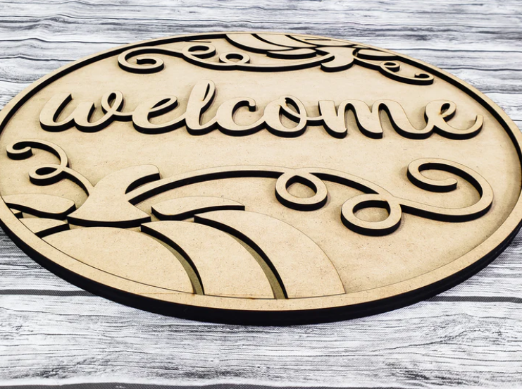 Close up of the unfinished door sign.
