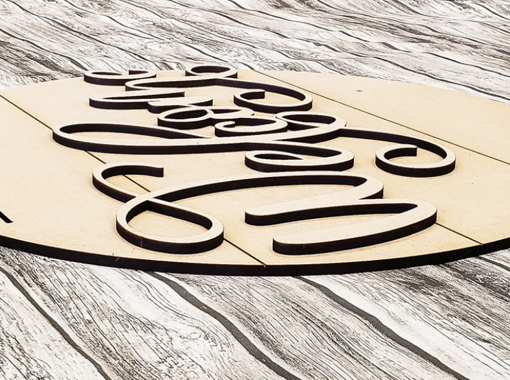 Close up of the unfinished door sign.