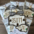 Black and white zip code ornament with your zip code and city engraved.